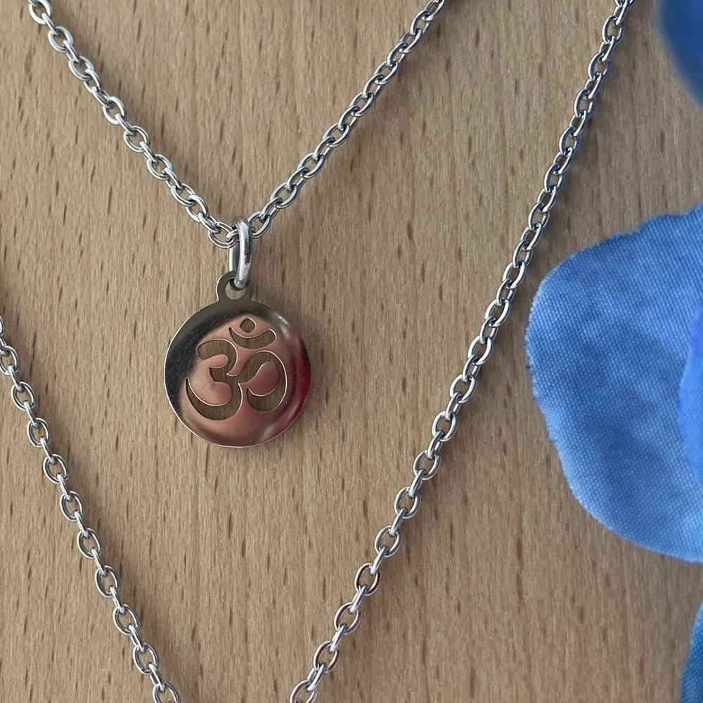 Stainless Steel Necklace with Om Disk Charm